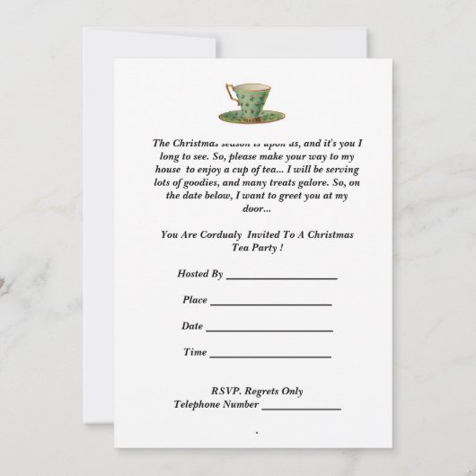 Uitnodiging voor kerstfeest Tea Party (Achterkant)