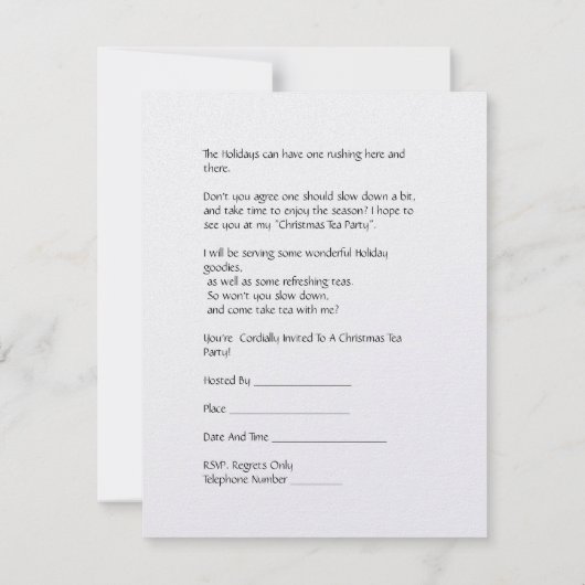 Uitnodiging voor kerstfeest Tea Party (Achterkant)
