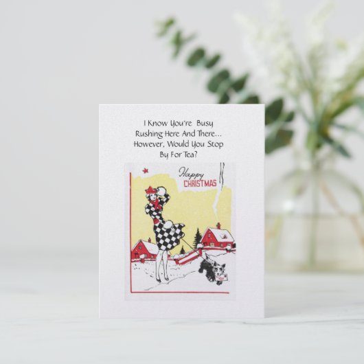 Uitnodiging voor kerstfeest Tea Party (Staand voorkant)