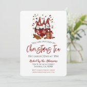 Uitnodiging voor kerstfeest Tea Red Gnome Party (Staand voorkant)