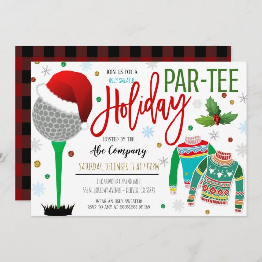 Uitnodiging voor kerstfeest Ugly Sweater Golf Part (Voorkant / Achterkant)