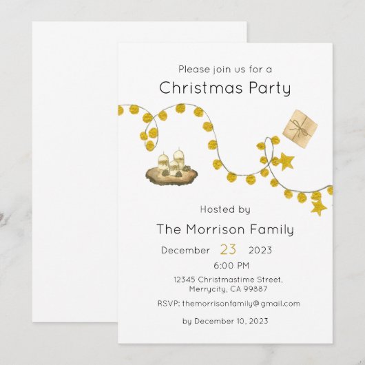 Uitnodiging voor kerstfeest, Uitnodiging voor Kers (Voorkant / Achterkant)