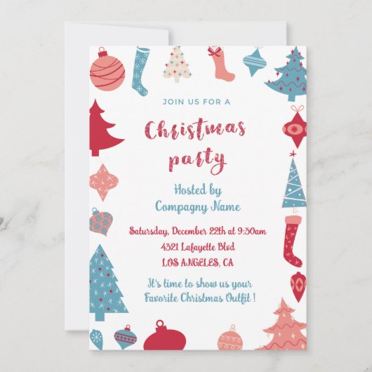 Uitnodiging voor Kerstfeest van het Bedrijf Roze e (Voorkant)