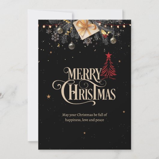 Uitnodiging voor kerstfeest, zwart en goud (Voorkant)