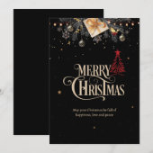 Uitnodiging voor kerstfeest, zwart en goud (Voorkant / Achterkant)