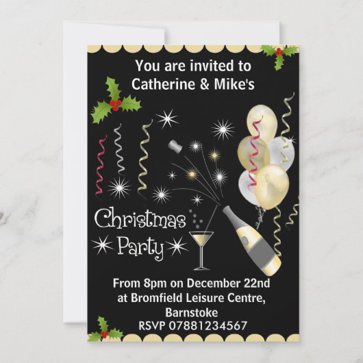 Uitnodiging voor kerstfeest - Zwart & Goud (Voorkant)