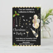 Uitnodiging voor kerstfeest - Zwart & Goud (Staand voorkant)