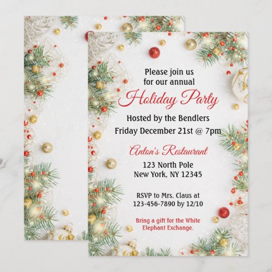 Uitnodiging voor kerstfeestdag (Voorkant / Achterkant)