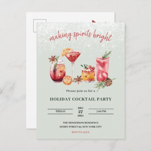 Uitnodiging voor kerstfeestdag Cocktail Party (Voorkant / Achterkant)