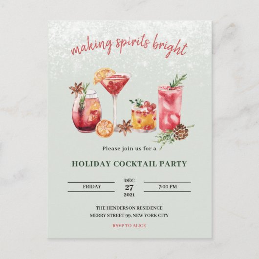 Uitnodiging voor kerstfeestdag Cocktail Party (Voorkant)