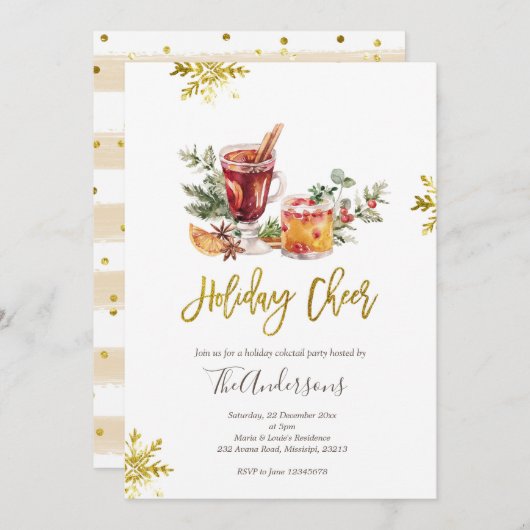 Uitnodiging voor kerstfeestdag Cocktail Party (Voorkant / Achterkant)