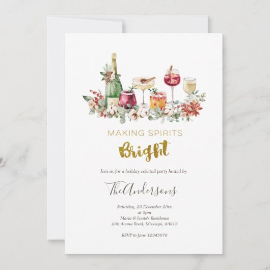Uitnodiging voor kerstfeestdag Cocktail Party (Voorkant)