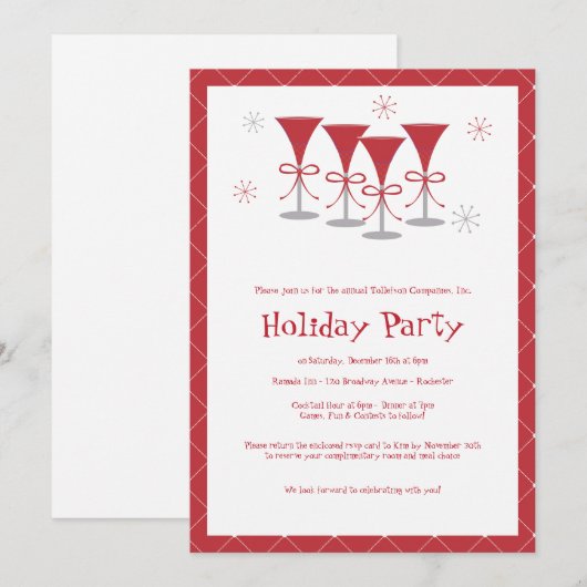 Uitnodiging voor kerstfeestdag Cocktail Party (Voorkant / Achterkant)