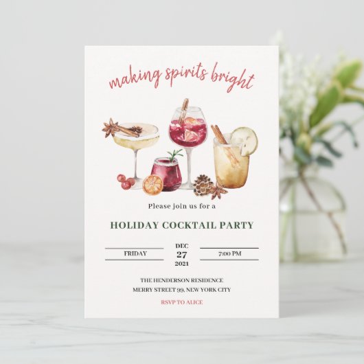 Uitnodiging voor kerstfeestdag Cocktail Party (Staand voorkant)