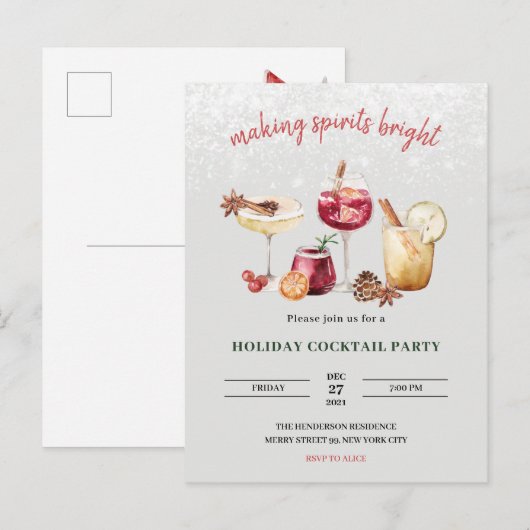 Uitnodiging voor kerstfeestdag Cocktail Party Briefkaart (Voorkant / Achterkant)