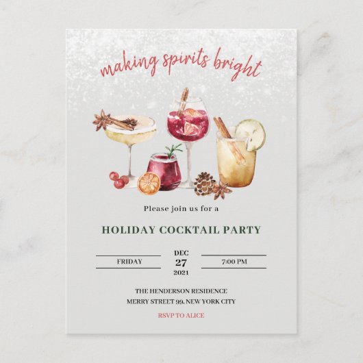 Uitnodiging voor kerstfeestdag Cocktail Party Briefkaart (Voorkant)