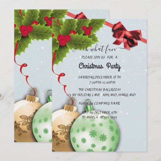 Uitnodiging voor kerstfeestdag Holly (Voorkant / Achterkant)