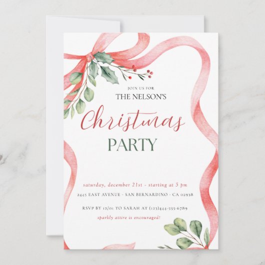 Uitnodiging voor kerstfeestdag Holly (Voorkant)