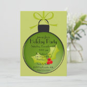 Uitnodiging voor kerstfeestdag Holly Ornament (Staand voorkant)