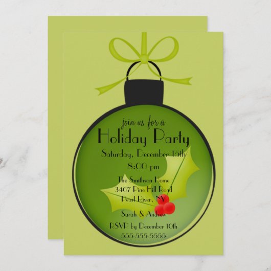 Uitnodiging voor kerstfeestdag Holly Ornament (Voorkant / Achterkant)