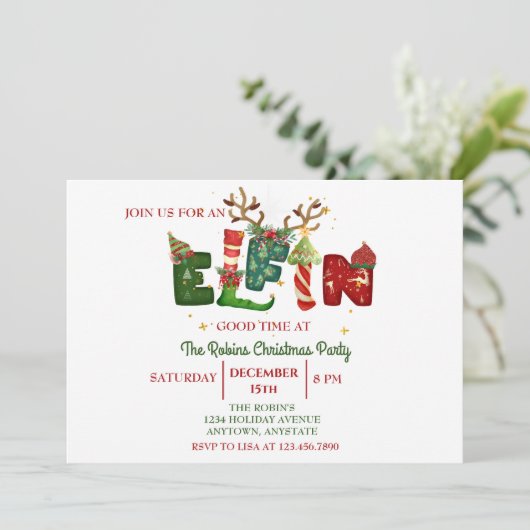Uitnodiging voor kerstfeestdag in Cute Elfin (Staand voorkant)