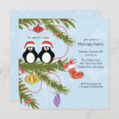 Uitnodiging voor kerstfeestdag in Penguin Couple (Voorkant / Achterkant)