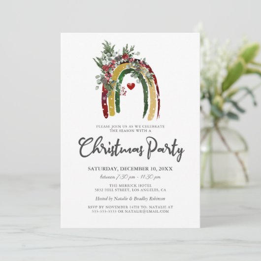 Uitnodiging voor kerstfeestdag in Rainbow Boho (Staand voorkant)