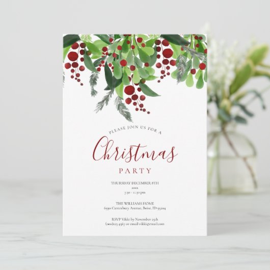 Uitnodiging voor kerstfeestdag in Red Berries (Staand voorkant)