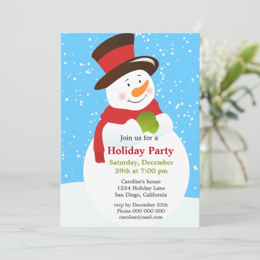 Uitnodiging voor kerstfeestdag in Snowman (Staand voorkant)