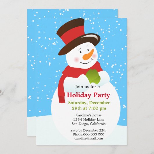 Uitnodiging voor kerstfeestdag in Snowman (Voorkant / Achterkant)