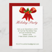 Uitnodiging voor kerstfeestdag met rood Bow (Voorkant / Achterkant)