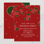 Uitnodiging voor kerstfeestdag met rood kerstmis (Voorkant / Achterkant)