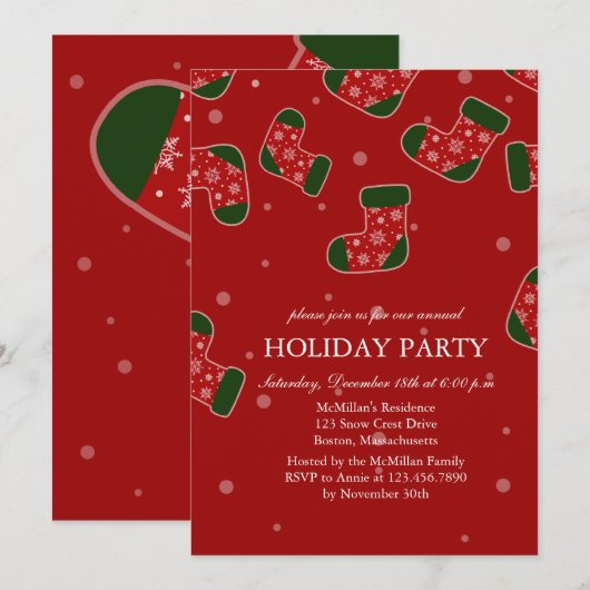 Uitnodiging voor kerstfeestdag met rood kerstmis (Voorkant / Achterkant)