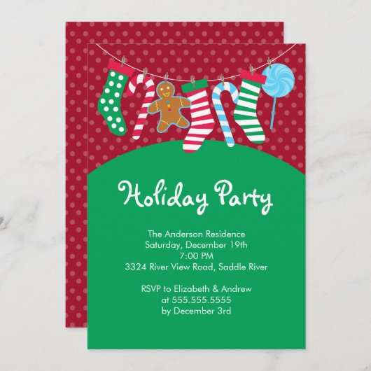 Uitnodiging voor kerstfeestdag met snoepriet (Voorkant / Achterkant)