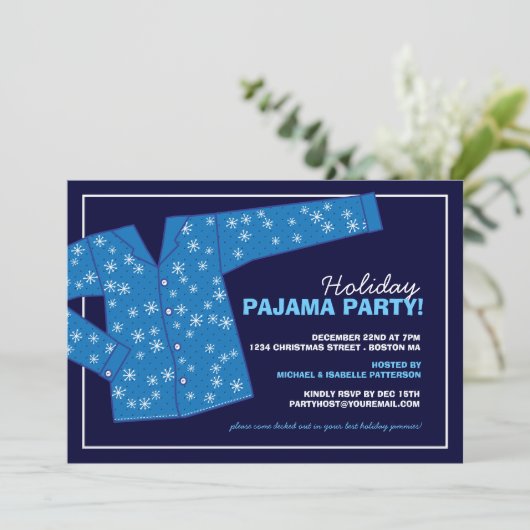 Uitnodiging voor kerstfeestdag Pajama (Staand voorkant)