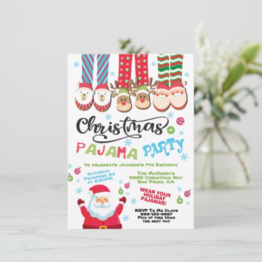 Uitnodiging voor kerstfeestdag Pajama (Staand voorkant)