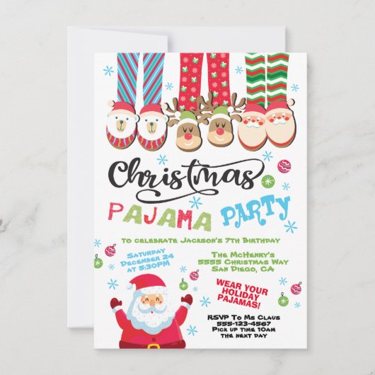 Uitnodiging voor kerstfeestdag Pajama (Voorkant)