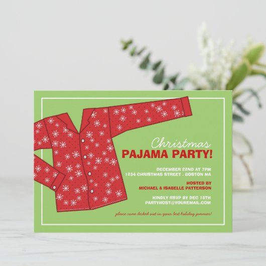 Uitnodiging voor kerstfeestdag Pajama (Staand voorkant)