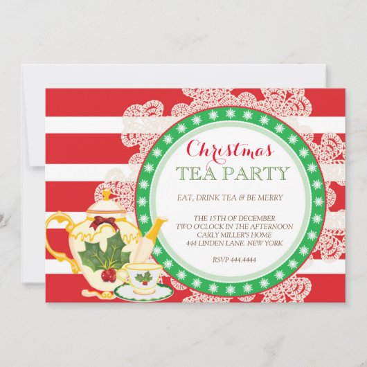 Uitnodiging voor kerstfeestdag Tea Party (Voorkant)