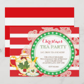 Uitnodiging voor kerstfeestdag Tea Party (Voorkant / Achterkant)