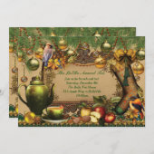 Uitnodiging voor kerstfeestdag Tea Party (Voorkant / Achterkant)