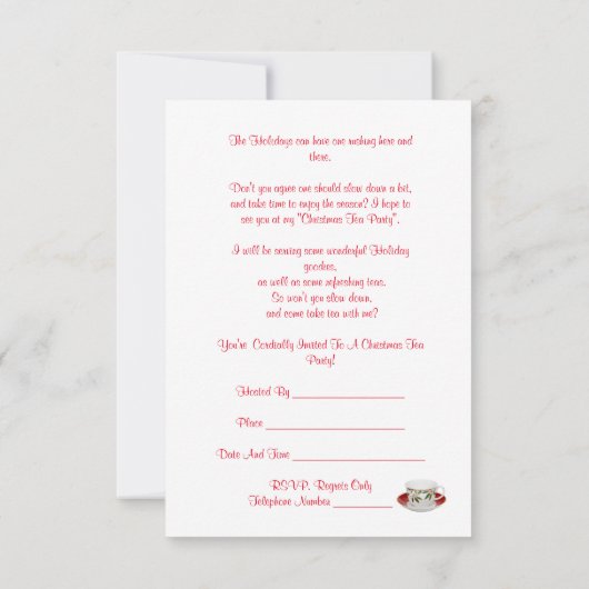 Uitnodiging voor kerstfeestdag Tea Party (Achterkant)
