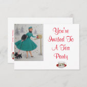 Uitnodiging voor kerstfeestdag Tea Party (Voorkant / Achterkant)