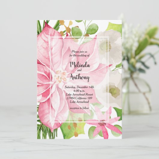 Uitnodiging voor kerstfeestdag tijdens het huwelij (Staand voorkant)