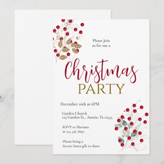 Uitnodiging voor kerstfeestdagen (Voorkant / Achterkant)