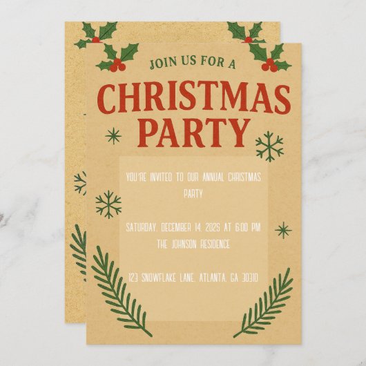 Uitnodiging voor kerstfeestdagen (Voorkant / Achterkant)