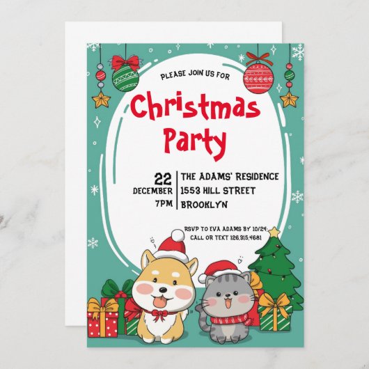 Uitnodiging voor kerstfeestdagen (Voorkant / Achterkant)