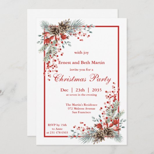 Uitnodiging voor kerstfeestdagen (Voorkant / Achterkant)