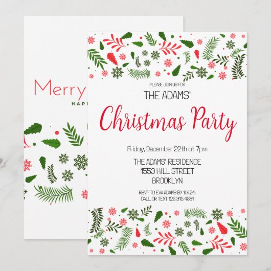 Uitnodiging voor kerstfeestdagen (Voorkant / Achterkant)