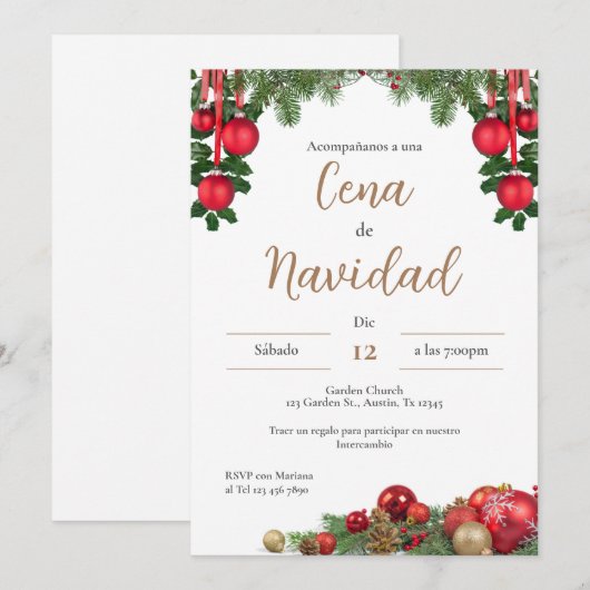 Uitnodiging voor kerstfeestdagen (Voorkant / Achterkant)